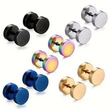1pc Stainless Steel Screw Flat Back Disc Stud Earrings For Men Women Ear Piercing Plugs Tunnel Punk Style - Ear Studs - View 6