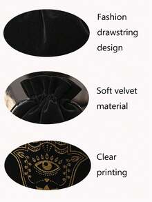 1入組14X22cm/5.51x8.66英吋柔軟天鵝絨拉繩袋，化妝品珠寶旅行禮品袋，鑰匙袋，卡片存儲袋，月相符文預言袋，非常適合放置治療水晶、骰子、工藝用品和日記等 - 黑色 - 查看 2