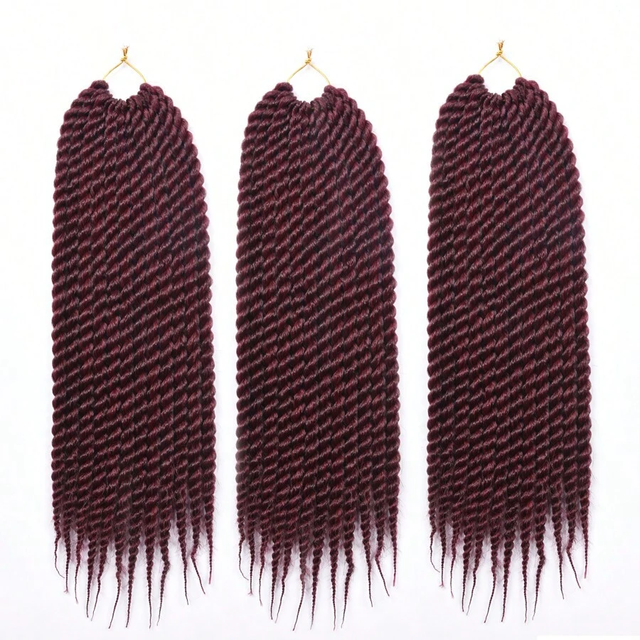 編織辮髮18英寸哈瓦那扭辮12根粗辮合成纖維髮,適用於非洲辮髮延長 - 酒紅色 - 查看 1