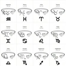 1pc Stainless Steel Open Circle Heart And Zodiac Signs Design Ring, Unisex Couple Ring - Silver - View 1