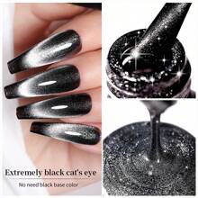 XEIJAYI 1pc 8ml Nail Polish Black Crystal Cat Eye Gel Magnetic Gel Sparkling Glitter Gel Nail Polish Semi Permanent UV Gel No Need Base Coat For Women Gift-No Magnetic Stick Included - Black - View 2