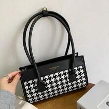 New Fashion Plush Material Leisure Shoulder Bag With Simple Diamond-Shape Check Pattern For Autumn/Winter - Black and White - View 5