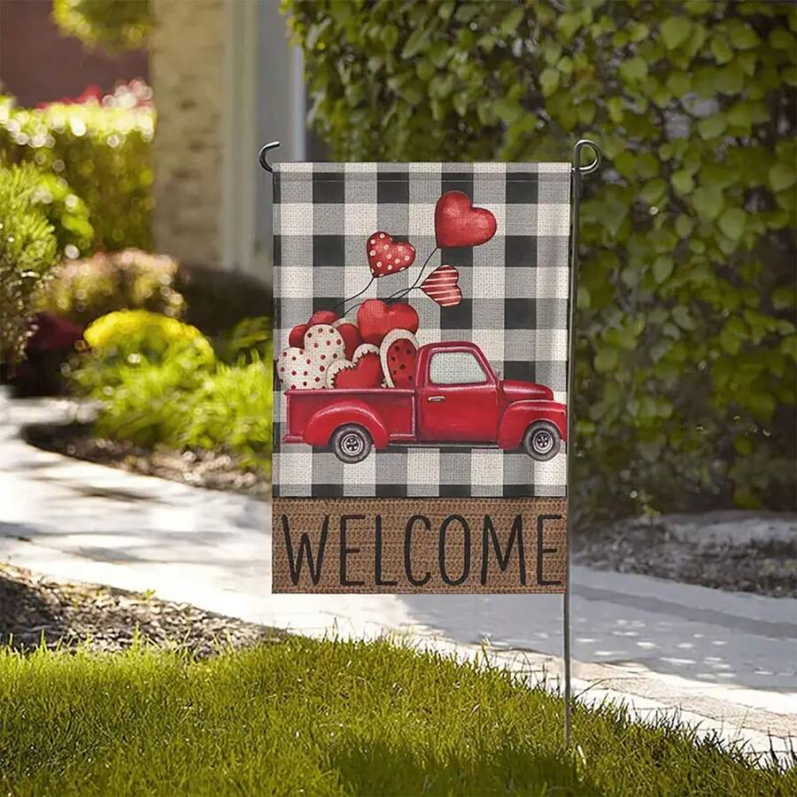 1入情人節紅色汽車心形氣球花園裝飾旗幟(不含旗桿) - 彩色 - 查看 1