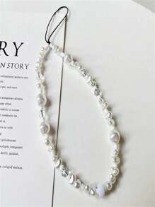 Correa Para Celular Blanca De Perlas Falsas, Accesorio De Colgante Con Cuentas De Moda En Estilo Europeo Y Americano, Correa De Muñeca Corta Para Bolso O Teléfono - Blanco - Ver 3