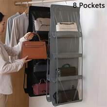 1個8袋掛式手提包組織架,透明掛式架掛袋收納架,用於餐廳/旅館/商業保管包,節省儲物空間 - 黑與白 - 查看 6