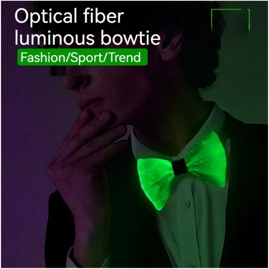 1入組多色燈光led發光蝴蝶領結,可充電閃爍發光蝴蝶領結,光纖服裝用於狂歡派對禮物 - 黑色 - 查看 1