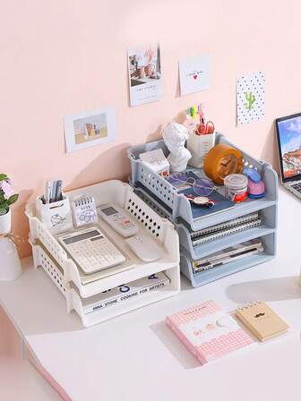 1 pieza Organizador de almacenamiento de escritorio, Soporte para desorden de escritorio de oficina, Azul