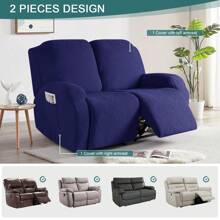 Stretch Recliner Sofa Covers, Reclining Couch Covers With Pockets, Jacquard Reclining Sofa Covers Soft Washable Furniture Protector With Elastic Bottom - Dark Blue - View 2