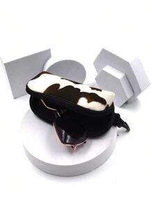 1 PC Soft Plush Cow Print  Zipper Glasses Case With Plastic Hooks Glasses Accessories For Women - Multicolor - View 3