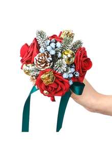 1pc Wedding Bouquet For Bride And Bridesmaid, Artificial Rose Wedding Decoration - Burgundy - View 5