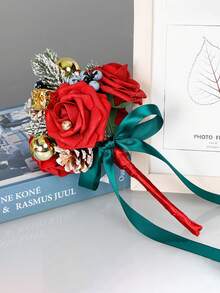 1pc Wedding Bouquet For Bride And Bridesmaid, Artificial Rose Wedding Decoration - Burgundy - View 4