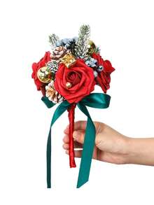 1pc Wedding Bouquet For Bride And Bridesmaid, Artificial Rose Wedding Decoration - Burgundy - View 2