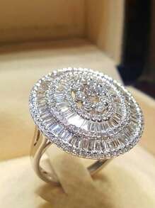 1pc Simple & Stylish Round Disc Full Rhinestone Decor Ring For Women's Party, Wedding, And Bride-To-Be - Silver - View 1