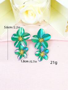 2024新款清新简约清澈甜美优雅极简风雏菊耳环女士 - 軍綠色 - 查看 2