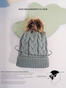 1只深灰色毛線帽子帶毛球,休閒y2k風格,適合日常穿著和戶外活動 - 深灰色 - 查看 3
