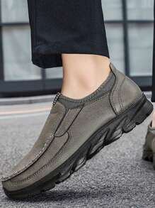 男士皮革休閒鞋,滑條式設計,耐用的健步鞋,辦公室舒適休閒鞋,防滑戶外休閒鞋,灰色