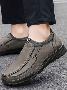 男士皮革休閒鞋,滑條式設計,耐用的健步鞋,辦公室舒適休閒鞋,防滑戶外休閒鞋,灰色