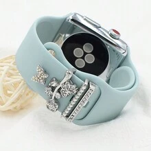 3入組矽膠帶裝飾環蝴蝶、樹枝、花卉設計錶扣裝飾品，適用於蘋果手錶 - 玫瑰金 - 查看 7