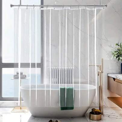 1pc Peva Transparent Shower Curtain With Metal Grommets, White Plastic Hooks Included, Bathroom Accessory Home Bathroom Decor Fall Decor Bathroom Accessories Back To School