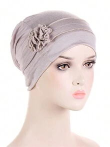 1pc Women's Solid/Colorful Turban Cap With Twist Detail For Hijab Styling - Dark Beige - View 2