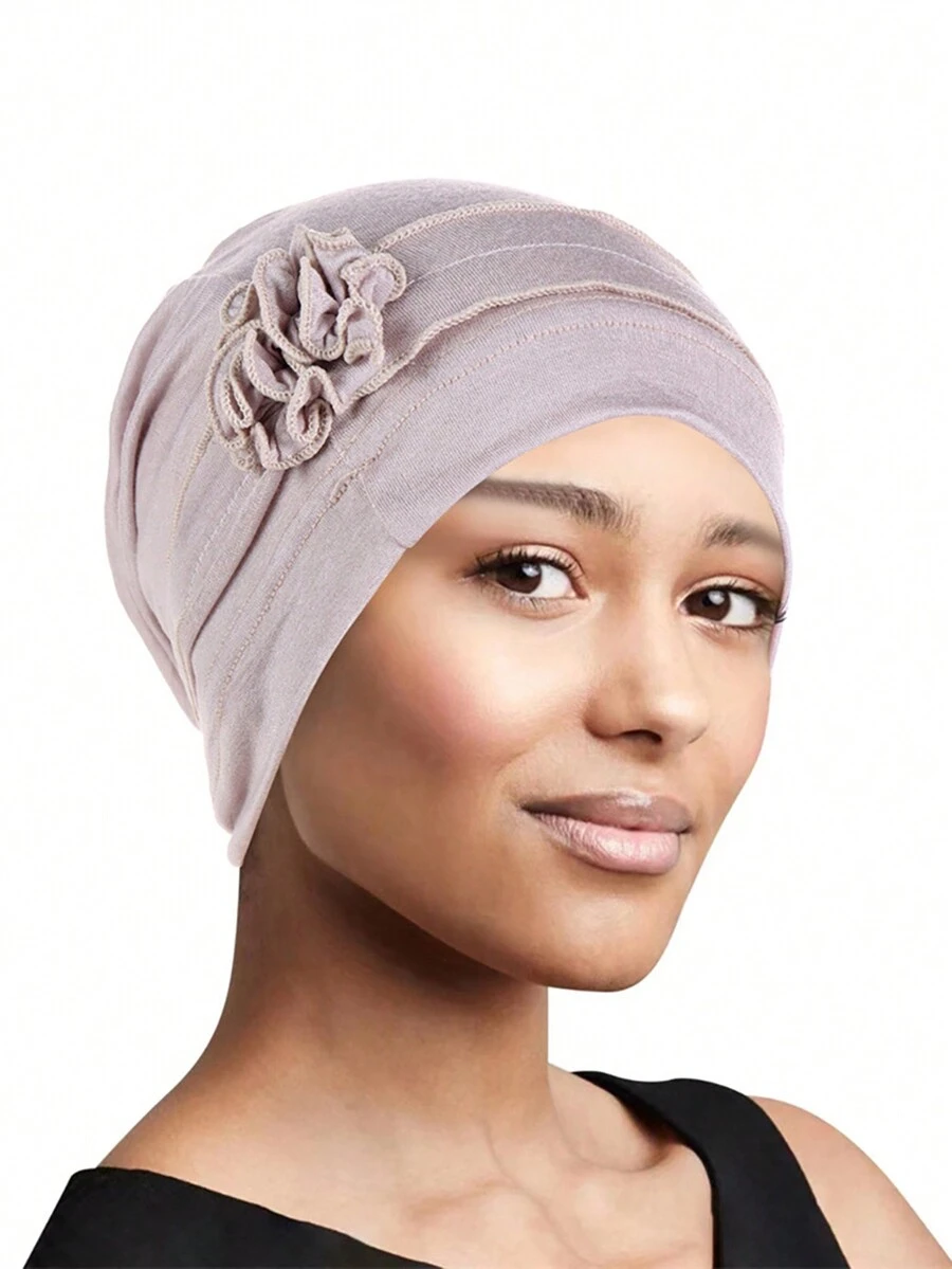 1pc Women's Solid/Colorful Turban Cap With Twist Detail For Hijab Styling - Dark Beige - View 1
