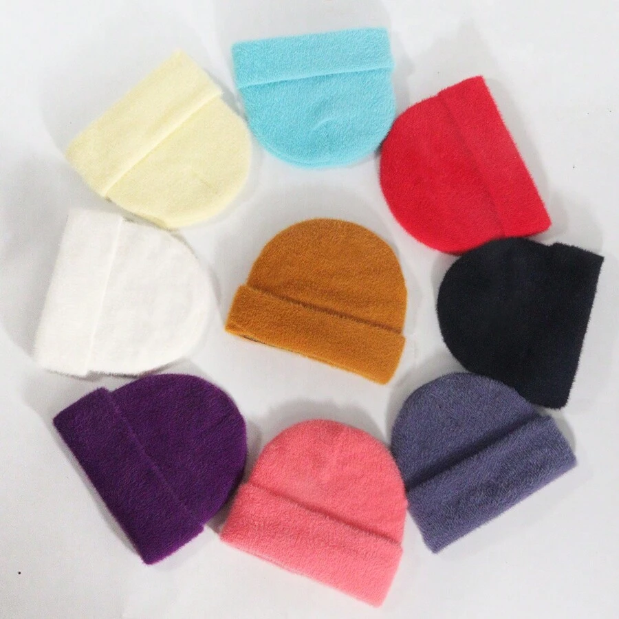 1pc Ladies' Solid Color Imitated Mink Fur Knitted Hat, Warm Plush Ear Protection Soft Beanie Dopamine Color Yarn Cap For Casual Wear - Multicolor - View 1