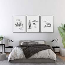Bộ Của 3 tranh sơn dầu Tập ảnh Nghệ thuật , Gỉản lược Đen & Trắng Treo tranh , Quốc gia Âm nhạc Treo tranh , Che phủ Nhà  Trang trí , Phương Tây Treo tranh , Khung trang trí 15.7x23.6 Inch - Nhiều màu - Xem 1