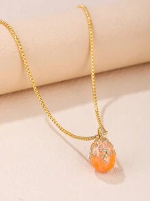 1個人工滴油蛋型吊墜項鍊,適用於女性 - 橘色 - 查看 1
