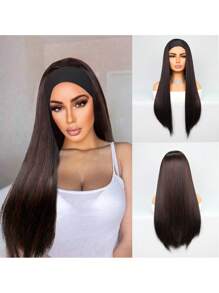 女式頭帶假髮長直 28 吋頭帶假髮優質合成頭帶假髮天然無膠無蕾絲前假髮帶頭帶和假髮帽 - 彩色 - 查看 2