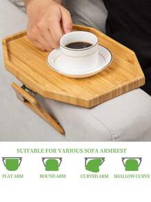 1PC Bamboo Sofa Arm Tray Table, Portable Couch Arm Table Armrest Tray, Sofa Arm Clip Table For Small Spaces, Stable Couch Tray For Eating/Drinks/Phone/Remote - Apricot - View 4