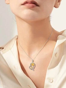 FOREVER QUEEN S925純銀向日葵頸鍊女士心形頸鍊首飾,你是我的陽光吊墜項鍊,夏季珠寶禮物給女孩、媽媽、老婆 - 銀色 - 查看 3