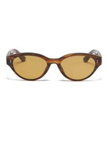 CHOOSEME 1pc Fashionable Brown Stripe Patterned Cat Eye Fashion Glasses With Protection - Brown - View 2