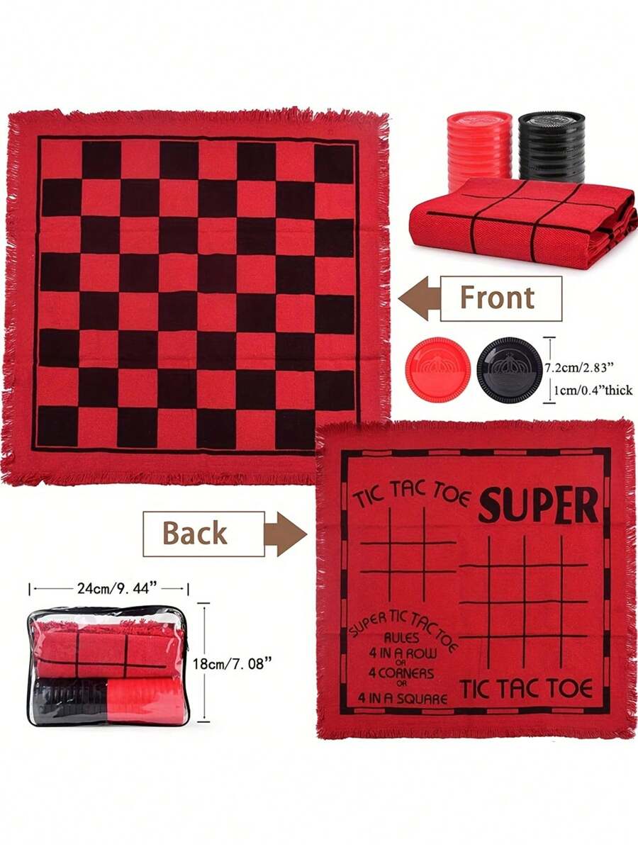 1套巨型跳棋3合1井字遊戲棋盤,帶有24個可翻轉的足球棋盤-適用於家庭、派對室內外遊戲（隨機包裝） - 彩色 - 查看 1