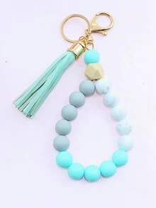 1入組硅膠珠子手環,帶鑰匙扣和流蘇,可攜式汽車鑰匙、手提包手繩 - 彩色 - 查看 15