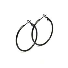 1對金/銀/黑色圓環耳環【不褪色和低敏感度】鈦鋼保持顏色的極簡圓形和亮面耳環,時尚設計 - 黑色 - 查看 8