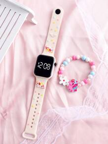 2 款女孩款独角兽蝴蝶美人鱼时尚百搭儿童手表。适合学生时尚学习用品。方形 LED 手表，价格实惠，适合返校季。手链式数字电子手表和串珠独角兽蝴蝶美人鱼手链。 - 白色 - 查看 2