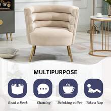 HOMEFUN Accent Chair Leisure Single Chair With Golden Feet - Beige - View 4