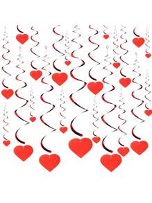 6 件情人节树装饰心形螺旋吊坠红色悬挂漩涡悬挂心形装饰心形花环横幅心形花环旋转派对用品婚礼 PVC - 紅色 - 查看 1