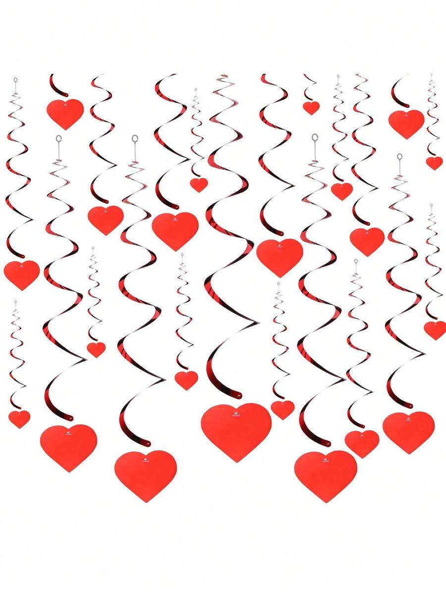6 件情人节树装饰心形螺旋吊坠红色悬挂漩涡悬挂心形装饰心形花环横幅心形花环旋转派对用品婚礼 PVC - 紅色 - 查看 1