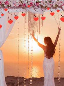 6 件情人节树装饰心形螺旋吊坠红色悬挂漩涡悬挂心形装饰心形花环横幅心形花环旋转派对用品婚礼 PVC - 紅色 - 查看 4