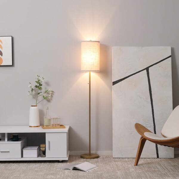 HOMCOM HOMCOM Lampadaire design 40 W max. piètement mât acier doré abat-jour lin crème dim. 25,5 x 25,5 x 157 cm doré et beige