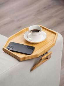 1PC Bamboo Sofa Arm Tray Table, Portable Couch Arm Table Armrest Tray, Sofa Arm Clip Table For Small Spaces, Stable Couch Tray For Eating/Drinks/Phone/Remote - Apricot - View 3