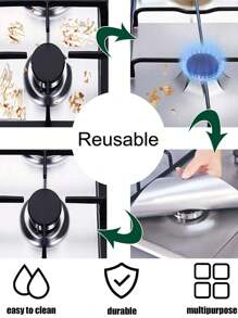 4 件套炉灶表面保护垫、防污防油燃气灶保护垫、炉灶燃烧器盖、可重复使用燃气灶保护器、防油防污清洁垫、保持厨房清洁、厨房小工具 - 銀色 - 查看 6