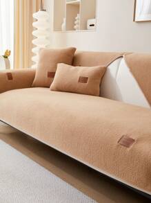 1pc Plush Thickened Sofa Cushion For Autumn And Winter, Modern Simple Style Non-Slip Art Fabric Sofa Cover, Machine Washable, Dust-Proof, Anti-Dirty, No-Fading, No-Shedding, Universal And Warm All Seasons - Coffee Brown - View 1