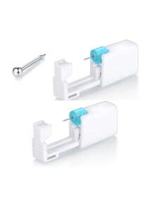 2 Piezas/set Kit De Pistola Desechable Para Perforar Orejas, Herramienta De Perforación Para Orejas Y Nariz - Blanco - Ver 8