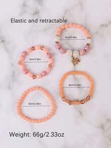 4pcs/Set Bohemian Style Elephant Pendant Multi-Layer Beaded Bracelet Handmade Jewelry - Pink - View 4