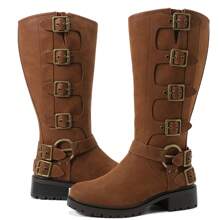 Women'S Extra Wide Calf Boots, Wide Width Chunky Heel Mid Calf Boots For Women. - màu nâu - Xem 7