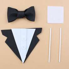 1set/4pcs Cake Decoration, Eva Sponge Suit & Bow Tie Shaped Cake Toppers, Birthday Cake Insertion Card - Black and White - View 4
