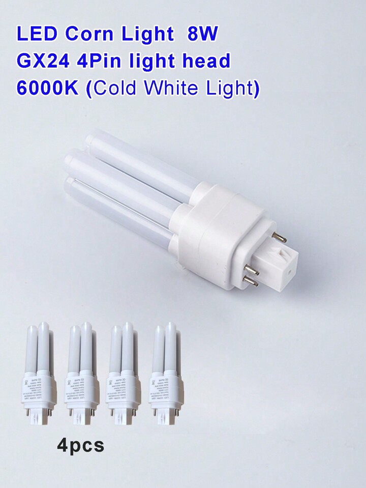 4PCS 8W LED GX24Q 4 Pin Base Light Bulb 20W CFL Compact