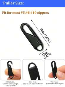 2/5/10pcs Detachable Zipper Pulls Universal Zipper Repair Kit, Zipper Sliders DIY Sewing & Crafting, Crochet - Black - View 2